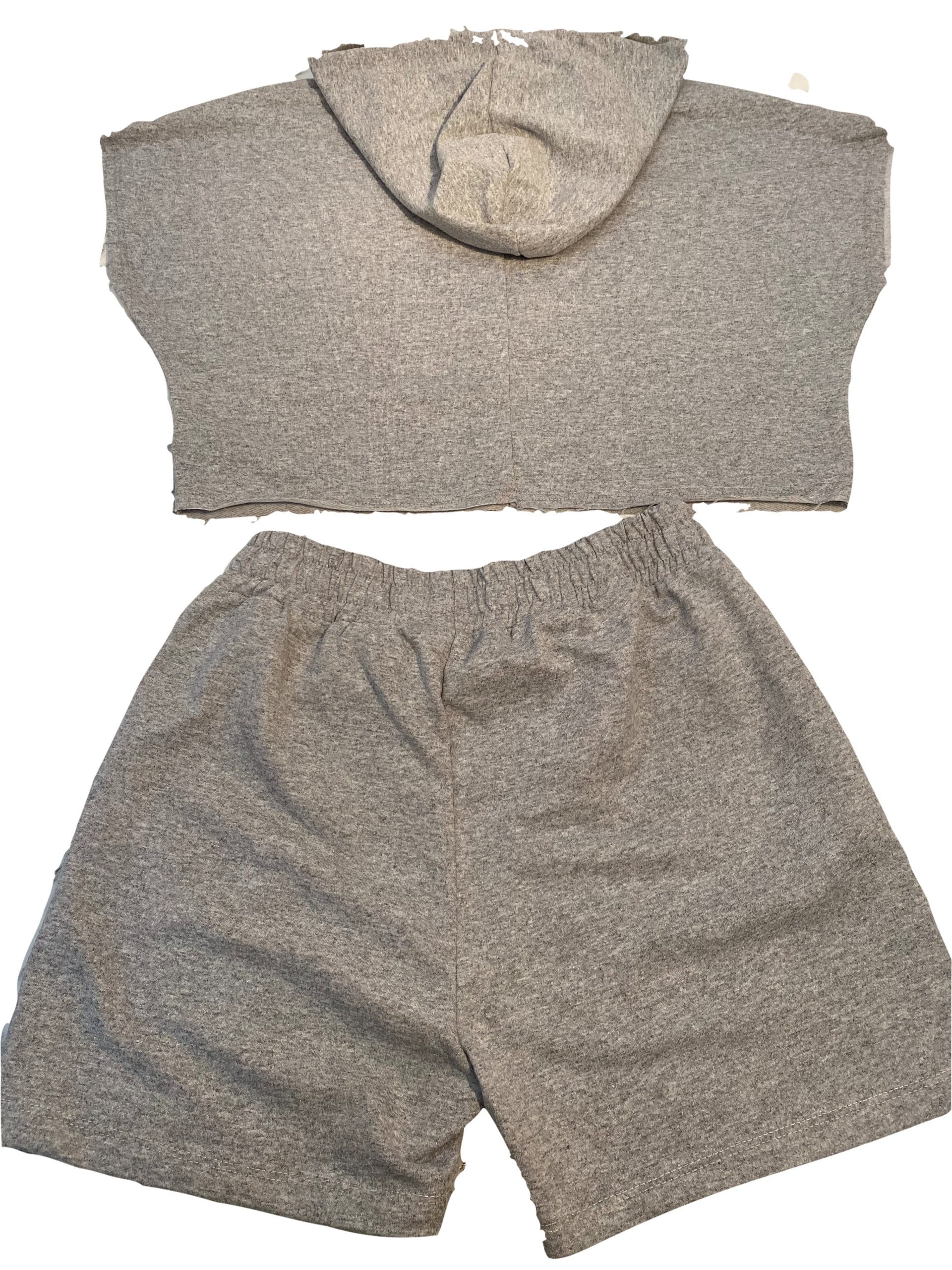 Alternative view of Kapşonlu Baskılı Şort Takım-GRİ