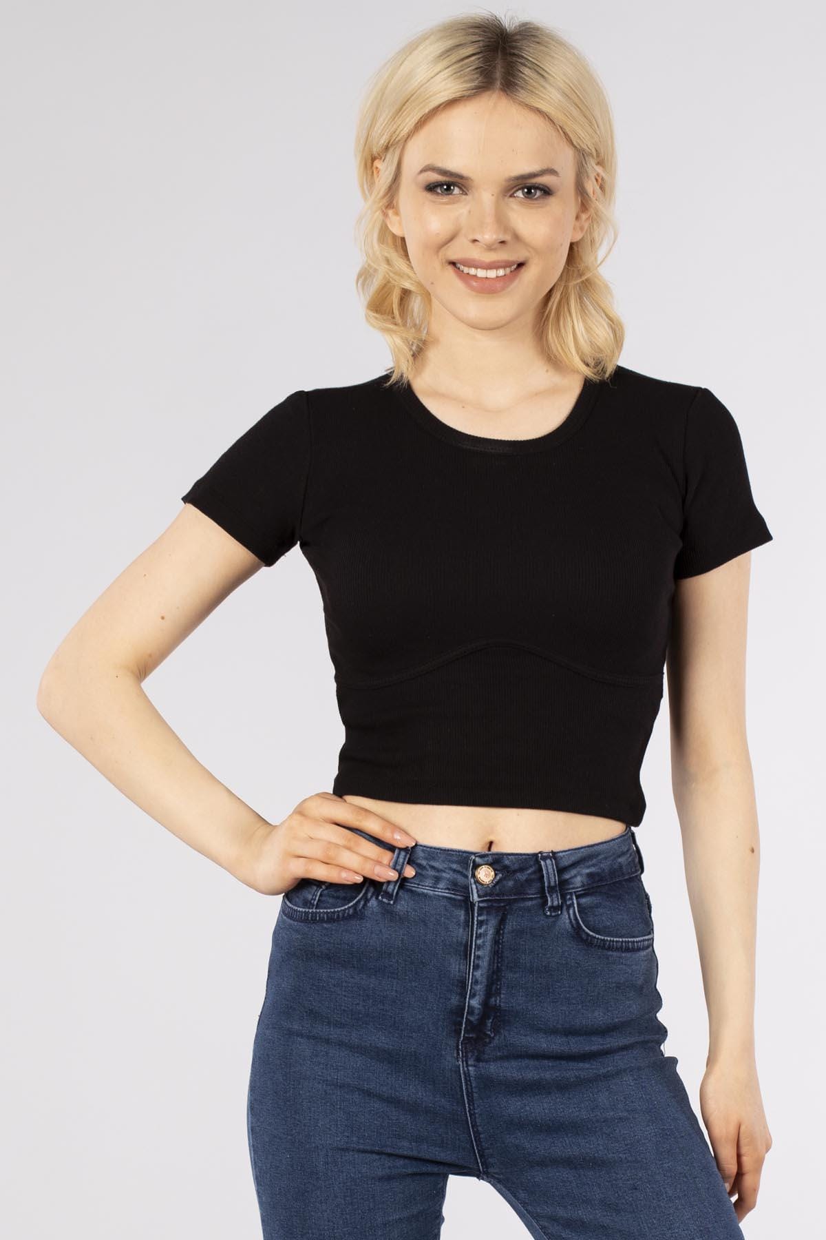 Barrels And Oil – Kadın Kaşkorse Göğüs Altı Parçalı T-shirt – Siyah